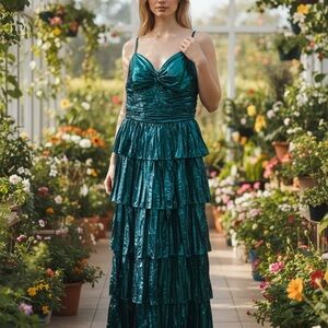 Elegant Teal Tiered Evening Gown